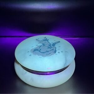 Vintage Carved Alabaster Jewelry Box with Hand Painted Taurus Bull